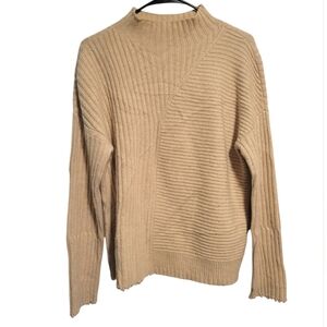 Intermix Beige/Tan Ribbed Turtleneck Sweater Size XS Baby Wool Yak Cashmere